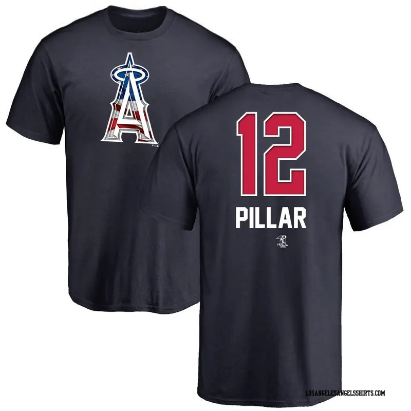 Men's Los Angeles Angels ＃12 Kevin Pillar Navy Name and Number Banner Wave T-Shirt