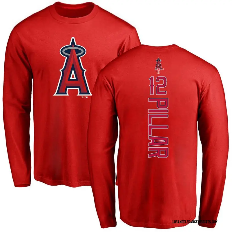 Men's Los Angeles Angels ＃12 Kevin Pillar Red Backer Long Sleeve T-Shirt