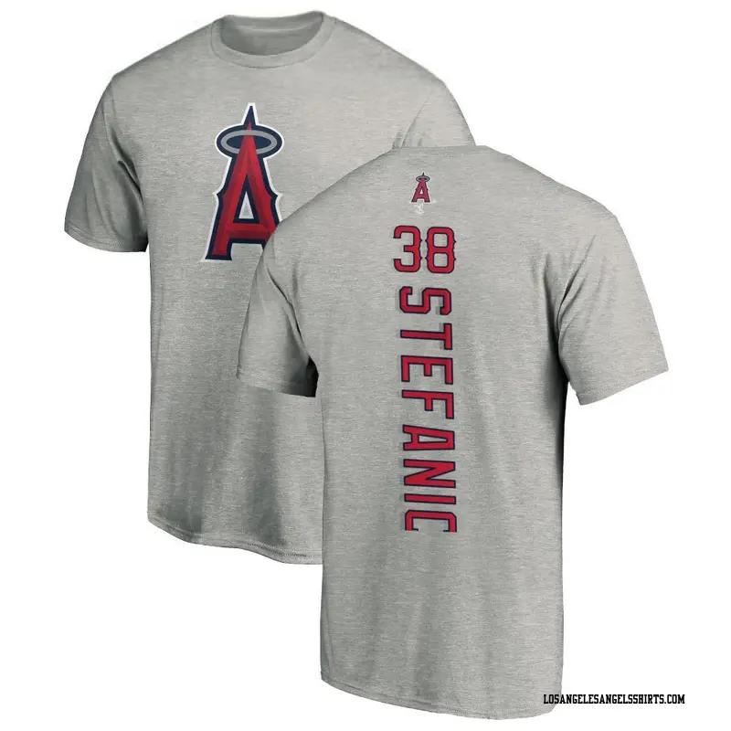 Men's Los Angeles Angels ＃38 Michael Stefanic Ash Backer T-Shirt