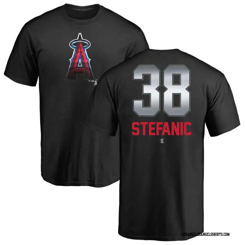 Men's Los Angeles Angels ＃38 Michael Stefanic Black Branded Midnight Mascot T-Shirt