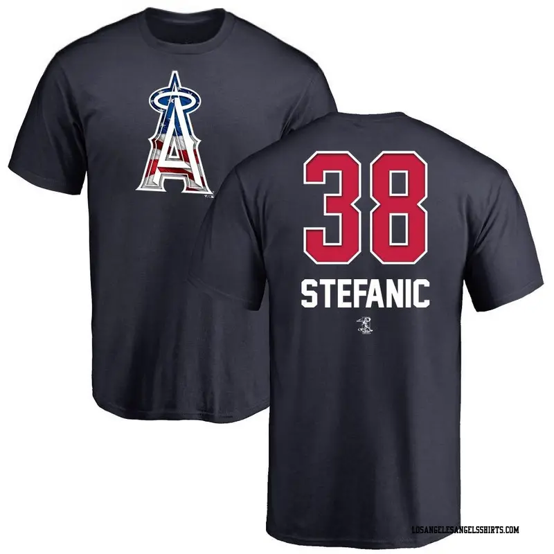 Men's Los Angeles Angels ＃38 Michael Stefanic Navy Branded Name and Number Banner Wave T-Shirt