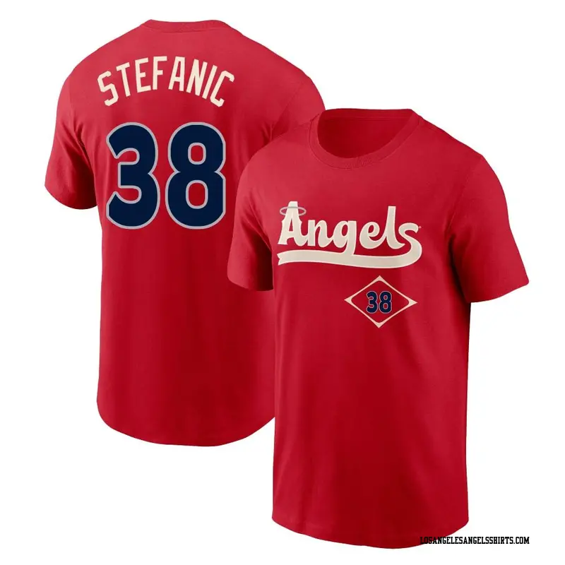 Men's Los Angeles Angels ＃38 Michael Stefanic Red 2022 City Connect Name & Number T-Shirt