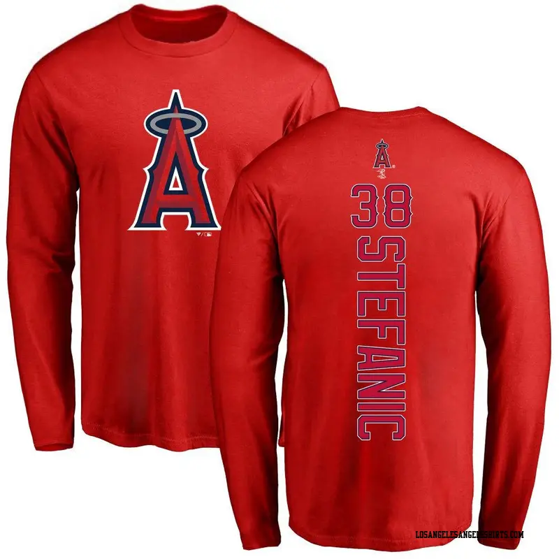 Men's Los Angeles Angels ＃38 Michael Stefanic Red Backer Long Sleeve T-Shirt