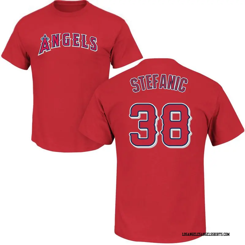 Men's Los Angeles Angels ＃38 Michael Stefanic Red Roster Name & Number T-Shirt