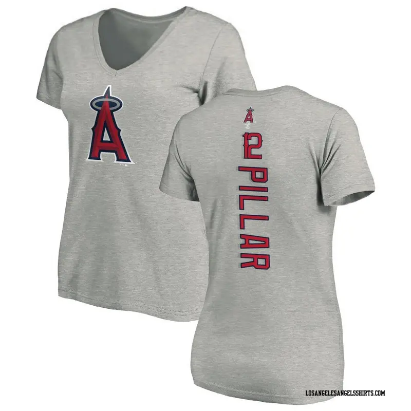 Women's Los Angeles Angels ＃12 Kevin Pillar Ash Backer Slim Fit T-Shirt