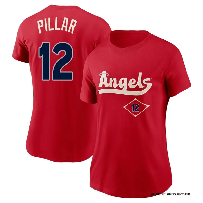 Women's Los Angeles Angels ＃12 Kevin Pillar Red 2022 City Connect Name & Number T-Shirt