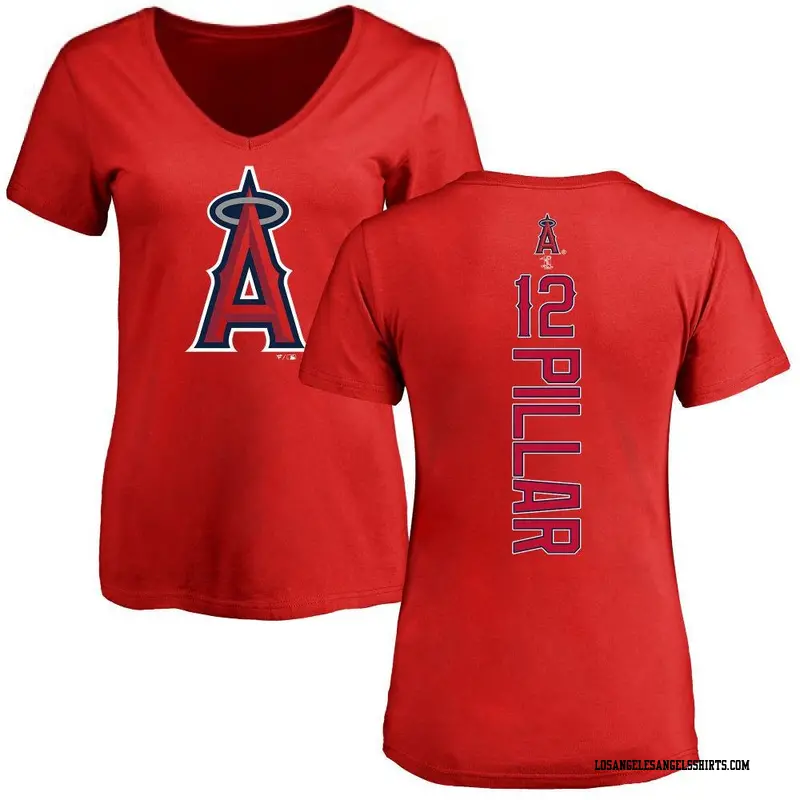 Women's Los Angeles Angels ＃12 Kevin Pillar Red Backer Slim Fit T-Shirt