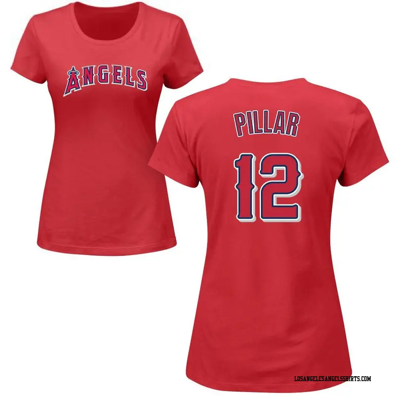 Women's Los Angeles Angels ＃12 Kevin Pillar Red Roster Name & Number T-Shirt