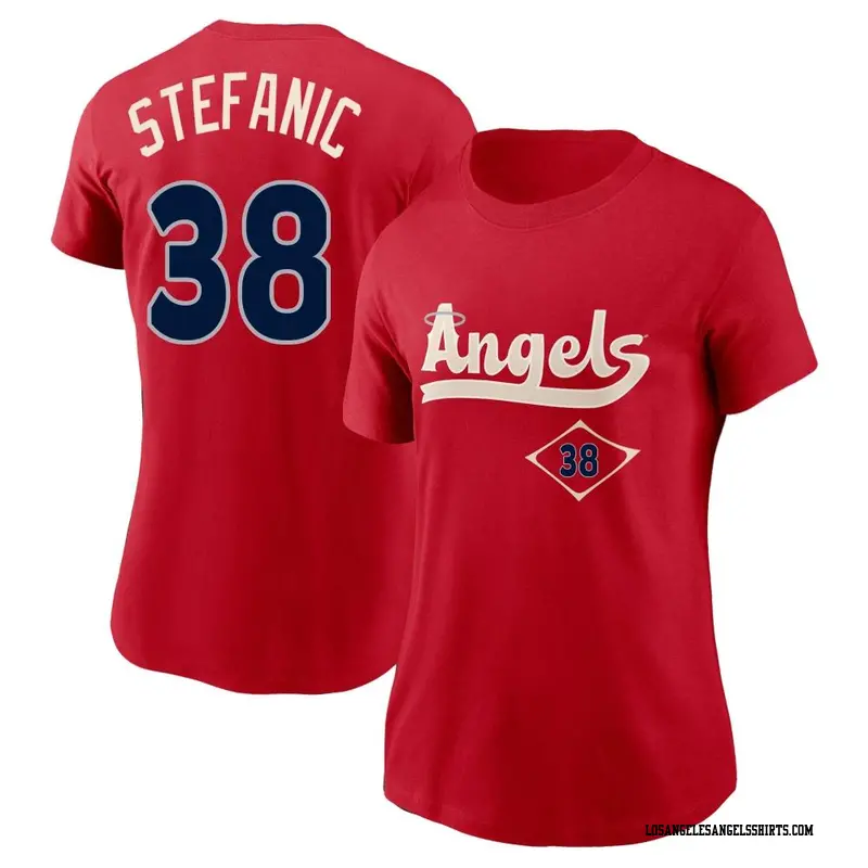 Women's Los Angeles Angels ＃38 Michael Stefanic Red 2022 City Connect Name & Number T-Shirt