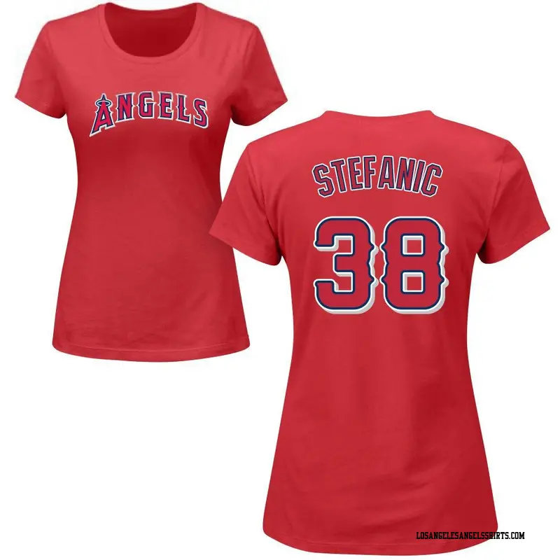 Women's Los Angeles Angels ＃38 Michael Stefanic Red Roster Name & Number T-Shirt